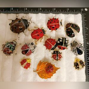 Mixed Lot 10pcs Ladybug Brooch Pins Enamel Rhinestone Jewelry